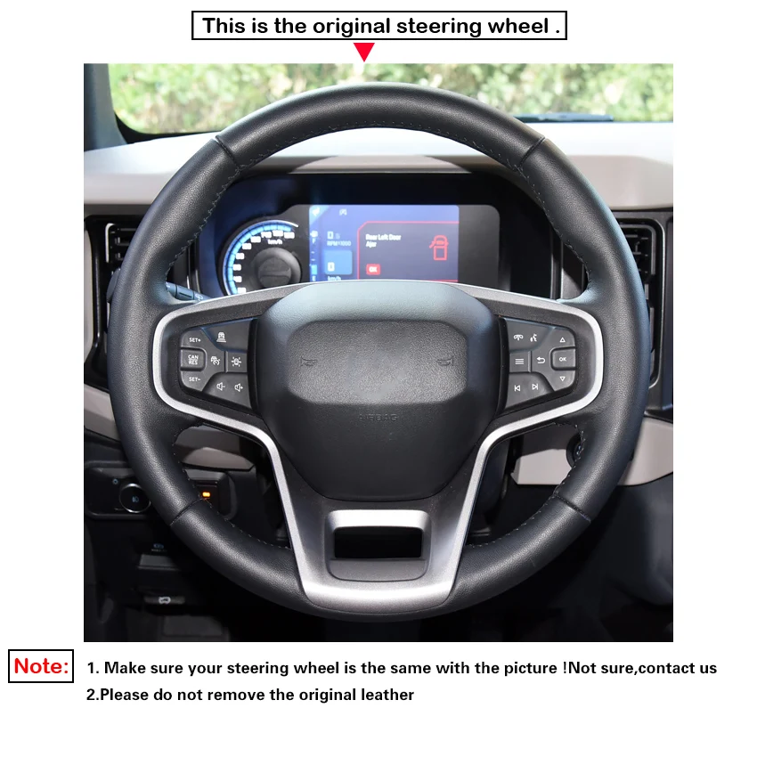 Black Faux Leather Car Steering Wheel Cover for Ford Bronco 2021 2022 2023 2024
