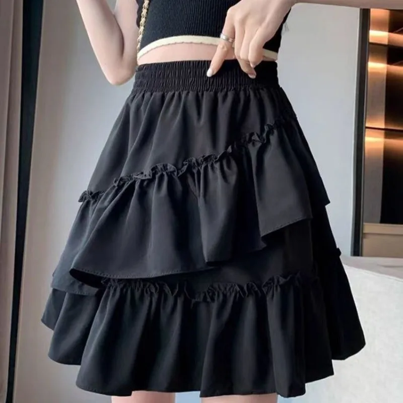 تنورة نسائية قصيرة أنيقة عالية الخصر على طراز Kawaii لعام 2025 تنورة قصيرة للخريف غير منتظمة من أوراق اللوتس على شكل حرف a تنانير كعكة منتفخة غير رسمية