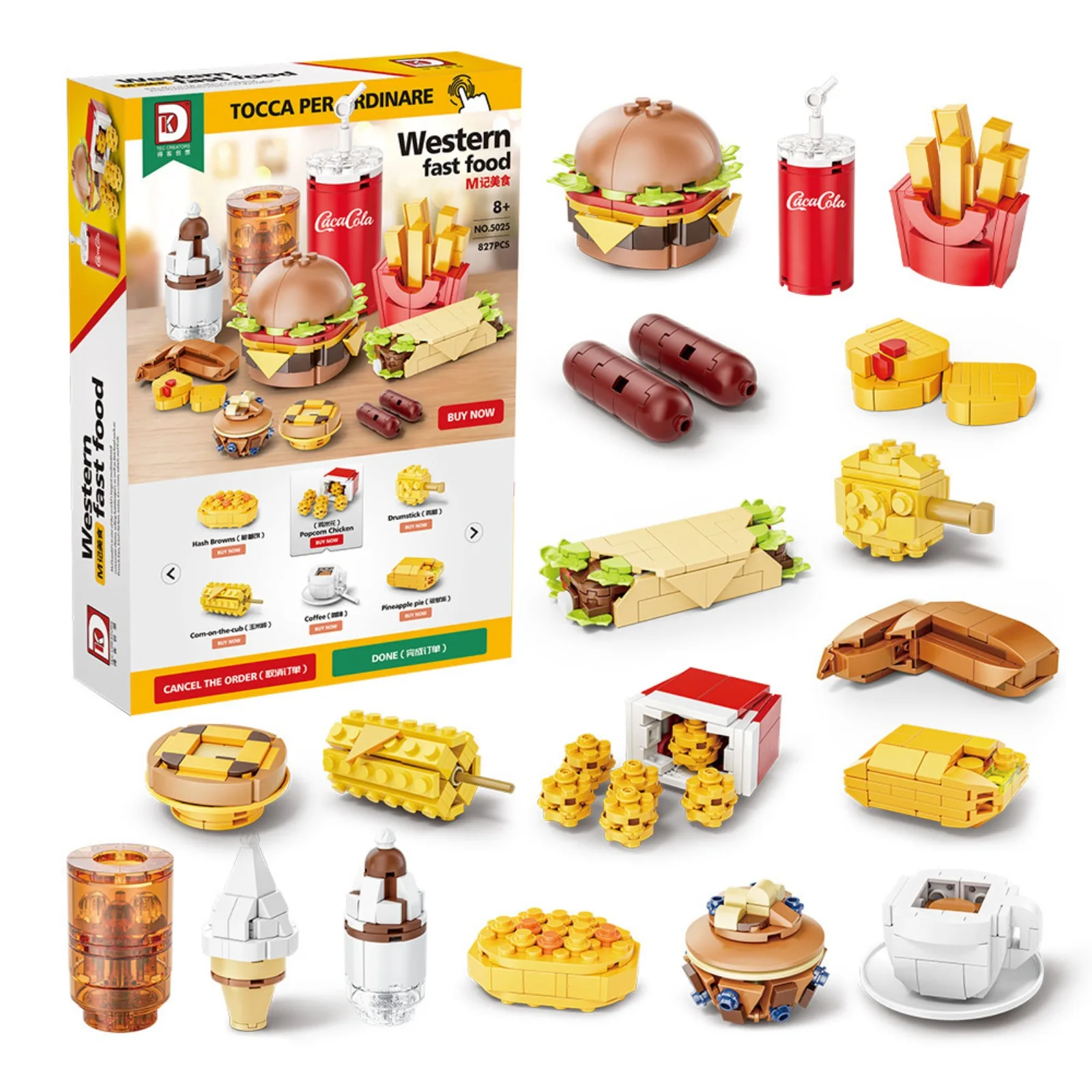 

Dake 5025 Creative Food Theme Building Blocks Set - Hamburger Fries Soda Coffee Toy