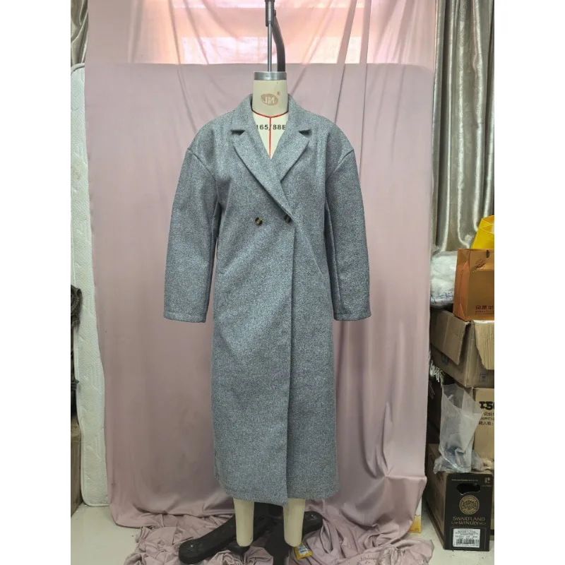 معطف صوف نسائي سترة طويلة لخريف وشتاء 2025 معطف سميك بجيوب بأزرار وياقة مقلوبة ملابس خارجية صوفية للمكتب للسيدات