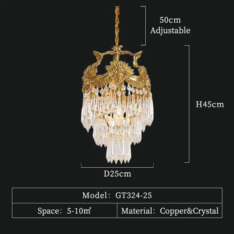European Rococo Luxury Brass Restaurant Chandelier French Classical Retro Bedroom Foyer Crystal Pendant Light