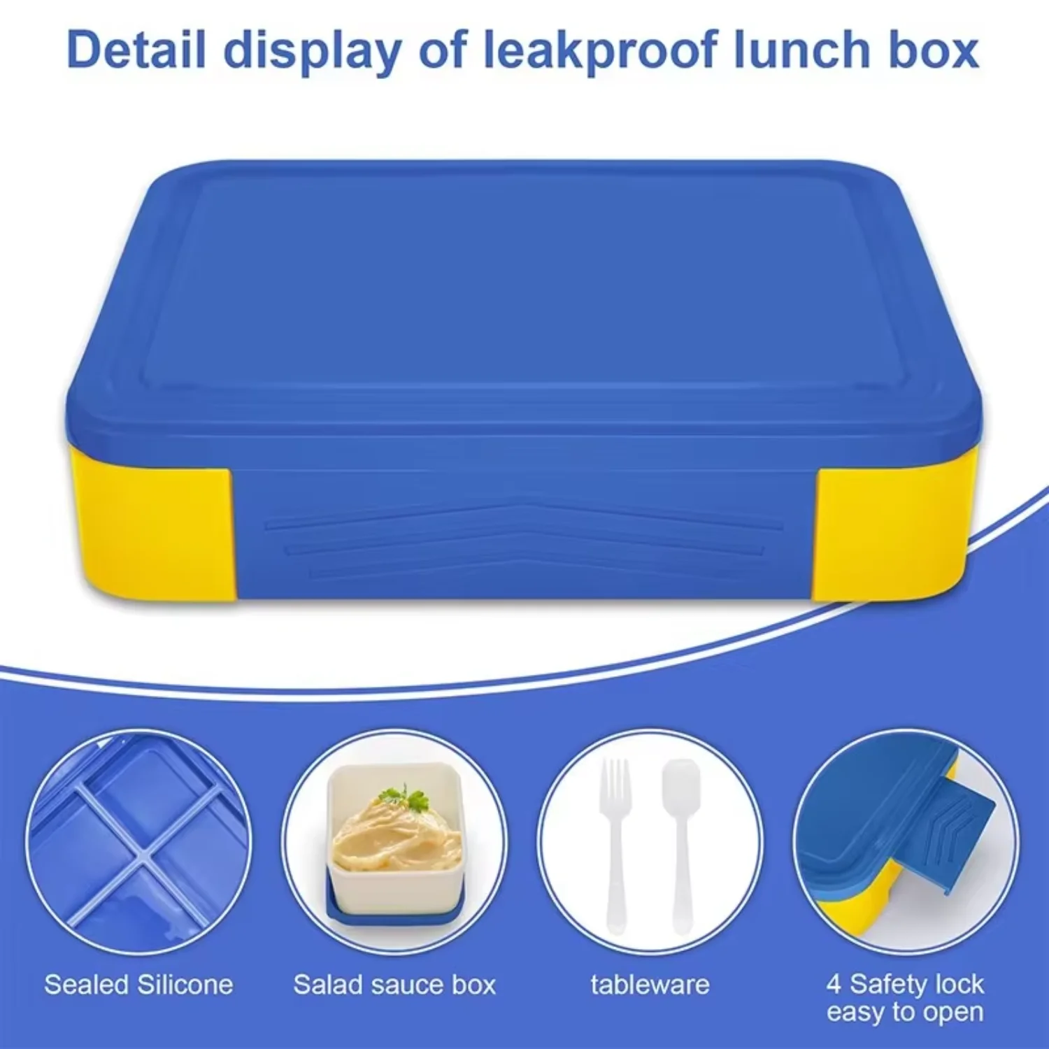 1300ml Children Leak-Proof Bento  Microwave Heating Lunch  with Compartments Nursery School Sealed Fruit