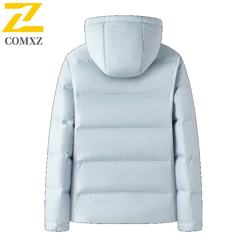 COMXZ الرجال سترة مبطنة خفيفة الوزن الحد الأدنى مقنعين سميكة الدافئة السفر أسفل سترة ثلجية براقة الباردة مقاومة الشتاء سترة