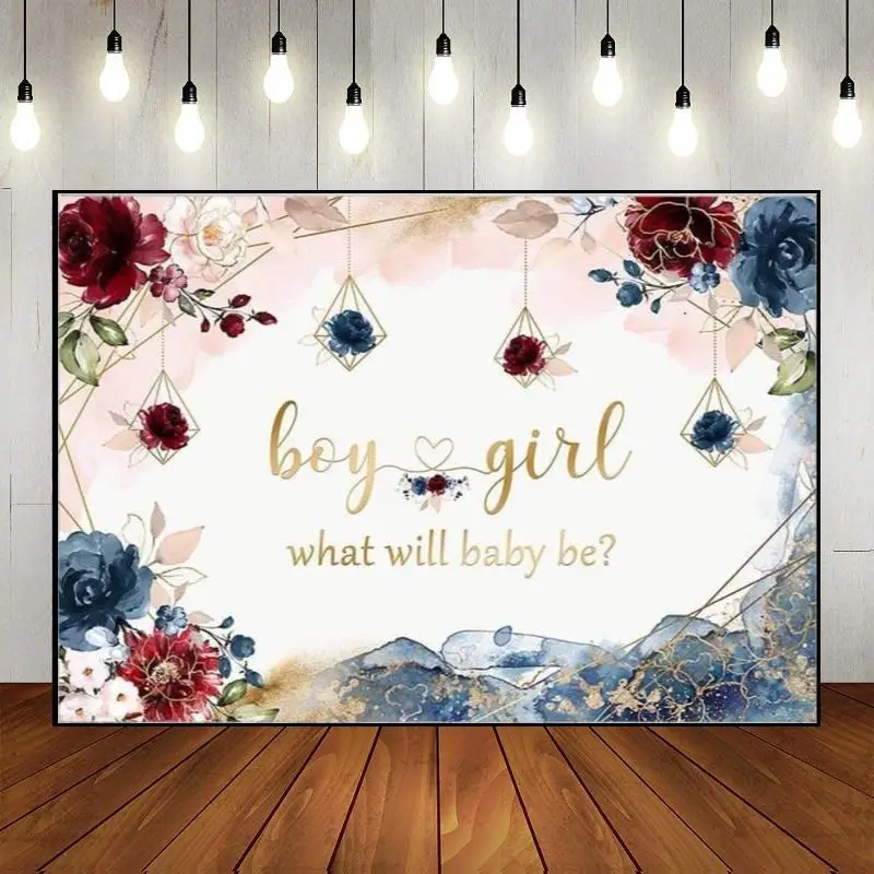 

Photography Golden Background Party Backdrop Gender Reveal Boy or Girl Photo Wall Baby Shower Newborn Balloon Prince Princess