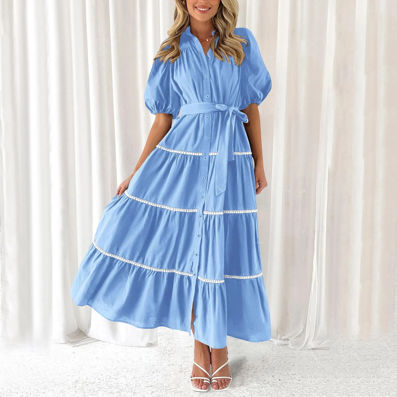 

Women Sexy Suspender Dress Fashion V-neck Backless High Waist Large Swing Midi Vestido Summer Female Chic Vacation Robes