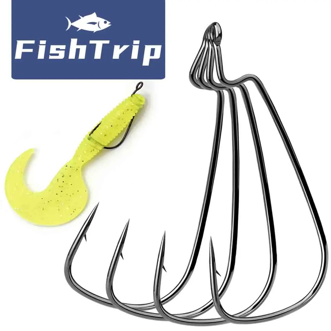 

FishTrip 50-100PCS Worm Hook Fishing Crank Hook for Soft Plastic Lure Narrow Belly Offset Hook for Bass Fishing Texas Rig Hooks