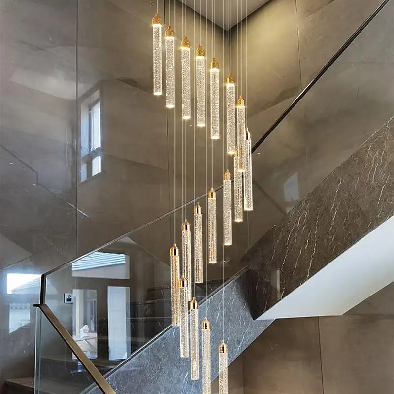 Stair chandelier modern simple atmosphere villa hollow ceiling loft rotating crystal living room duplex floor chandelier
