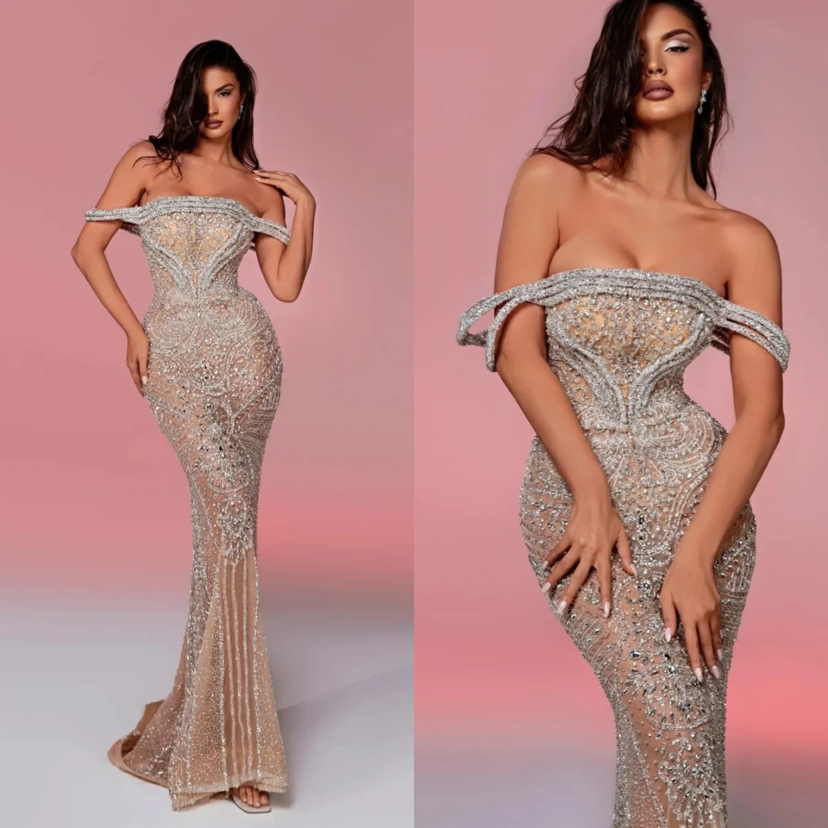 

Очаровательное вечернее платье с блестками и кристаллами, кружевное платье для выпускного вечера с открытыми плечами, для торжественных случаев, большие размеры, Vestido De Noite, по индивидуальному заказу