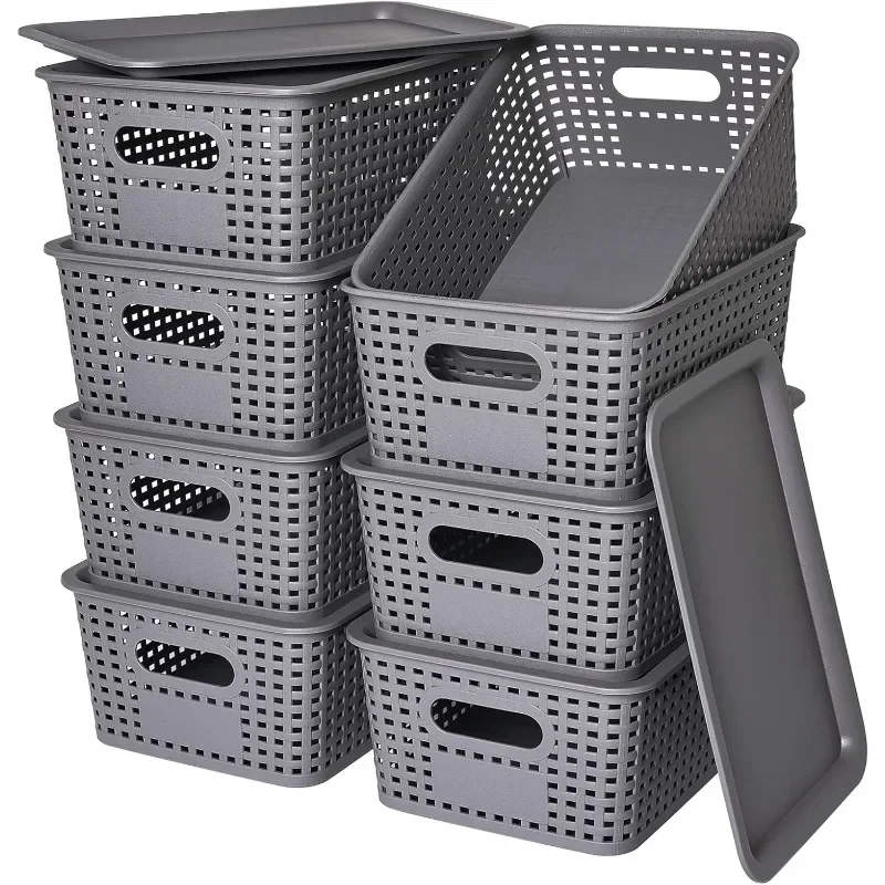 

Ohmlove Plastic Stackable Storage Bins with Lids Storage Baskets for Organizing Shelves Drawers Desktop Closets Playroom