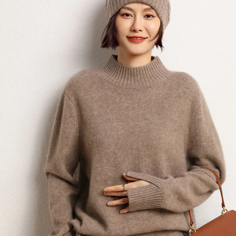 2022 Autumn Winter 100% Pure Cashmere Knit Pullover Women\'s High Quality Thicken Long Sleeve Sweater Female Loose Large Size Top