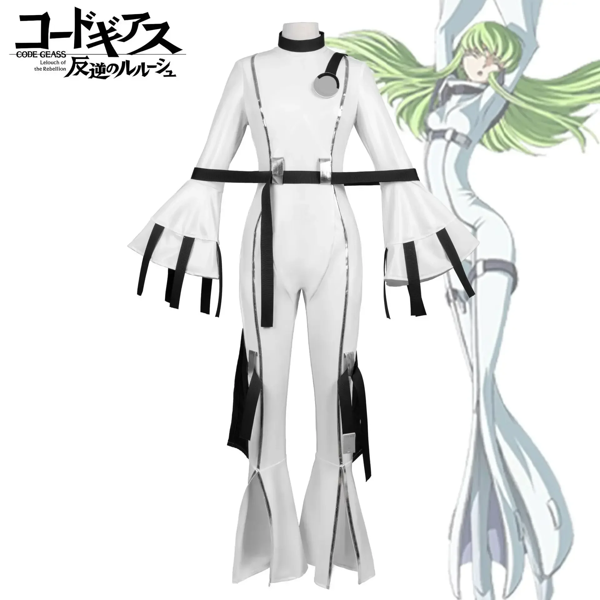 

New Anime Code Geass: Hangyaku no Lelouch Cosplay Costumes C.C. Cos Uniform White Slim-Fitting Onesie With Green Wig Full Set