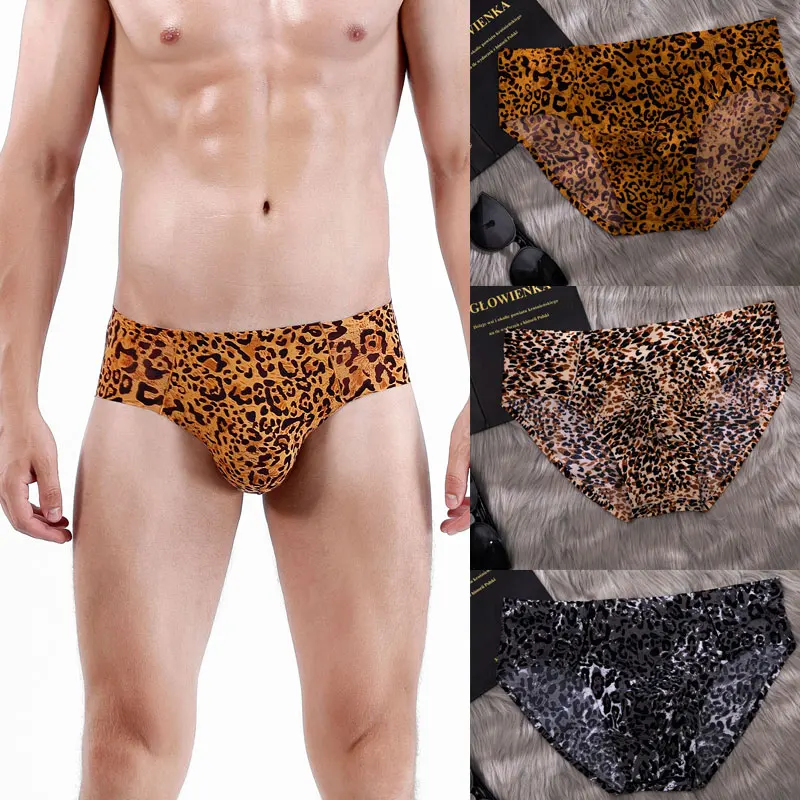 Fashion Sexy Leopard Printing Men\'s Underpants Comfortable Ice Silk Briefs Breathable 3D-Pouch Male Underwear Elastic Man Panty