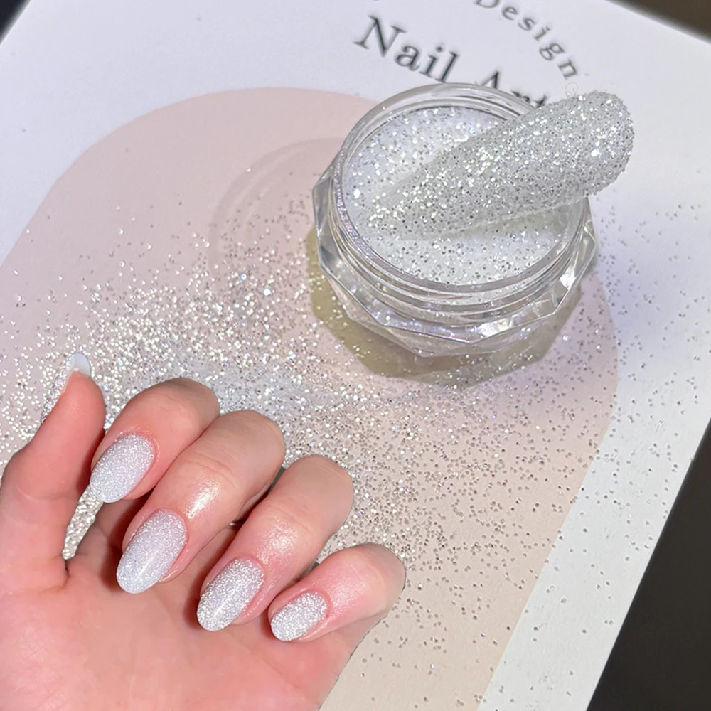 

1Jar Shiny Silver White Nail Glitter Powder Reflective Crystal Diamond Chrome Pigment Dust Iridescent Nail Gel Polish Decoration