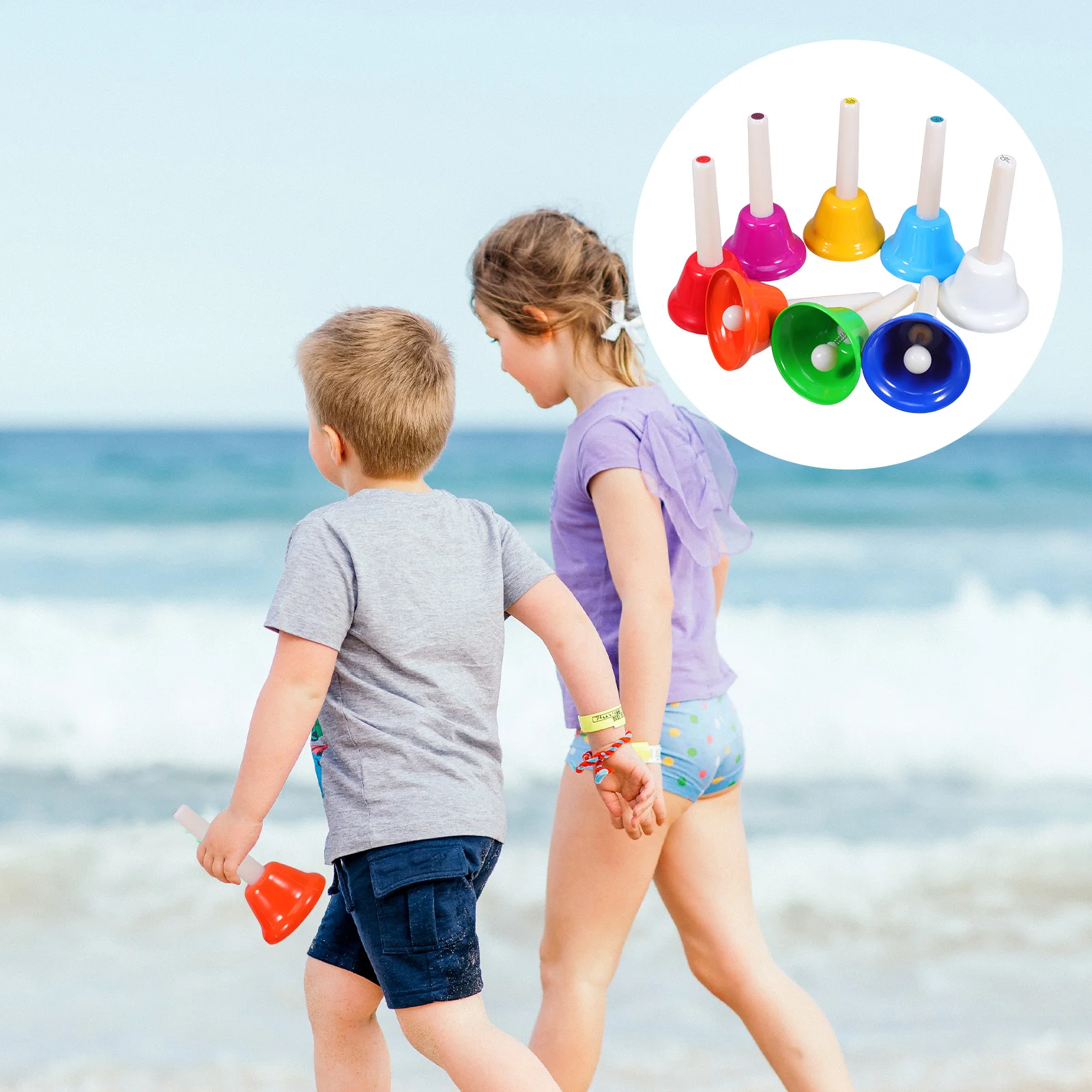 

8 Pcs Toddler Toys Eight-tone Colored Clock Call Bell Hotel Dish The Ringing Hand Bells Childrens Instruments Baby