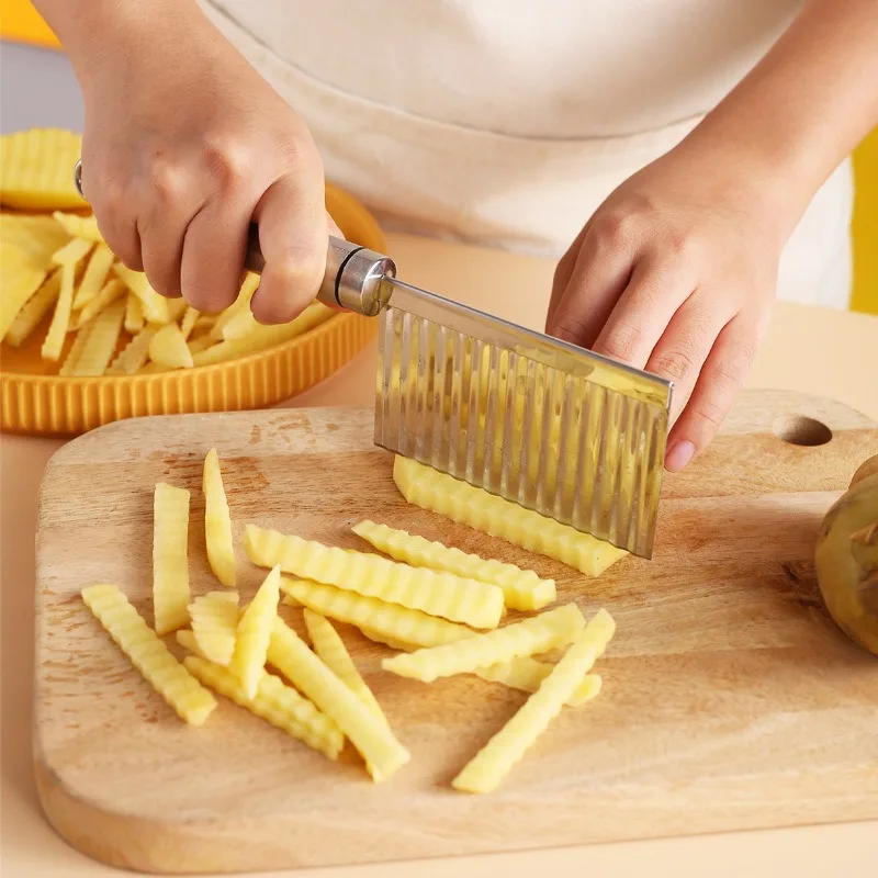 Cortador de patatas ondulado de acero inoxidable, cortador de verduras ondulado con mango, herramienta de cocina