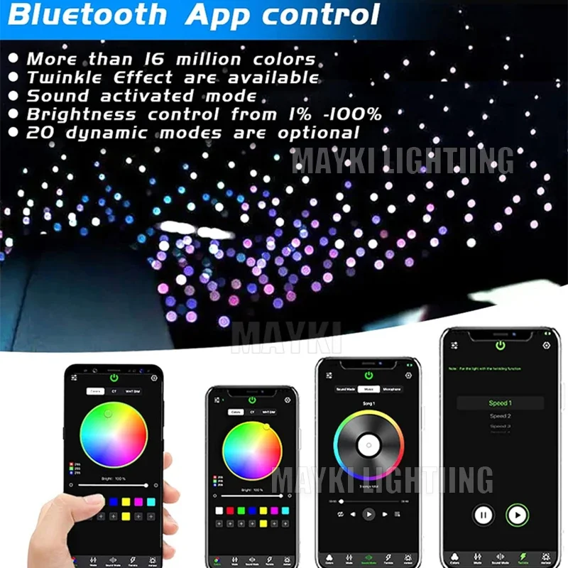 20W Dual Port Twinkle Starlight Headliner Kit 470pcs LED Fiber Optic Light Kit APP Control Car Starlight Headliner Ceiling Decor