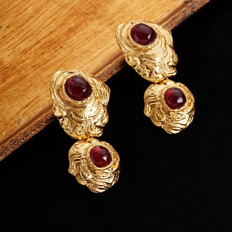 

Vintage Chunky Gold Cubic Zirconia Statement Earrings Studs 2024 trend Korean Fashion