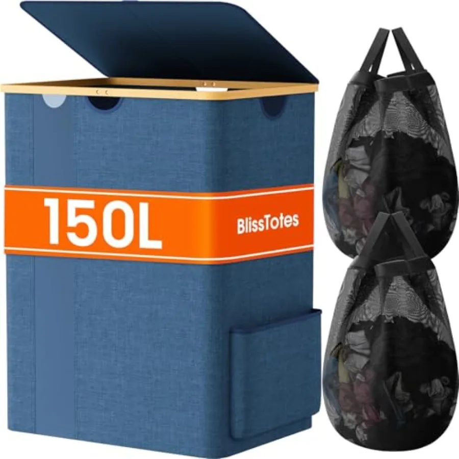 

Корзина для белья с крышкой, с ручками и 2 съемными мешками для белья, дышащий дизайн, корзина для белья с крышкой для дома