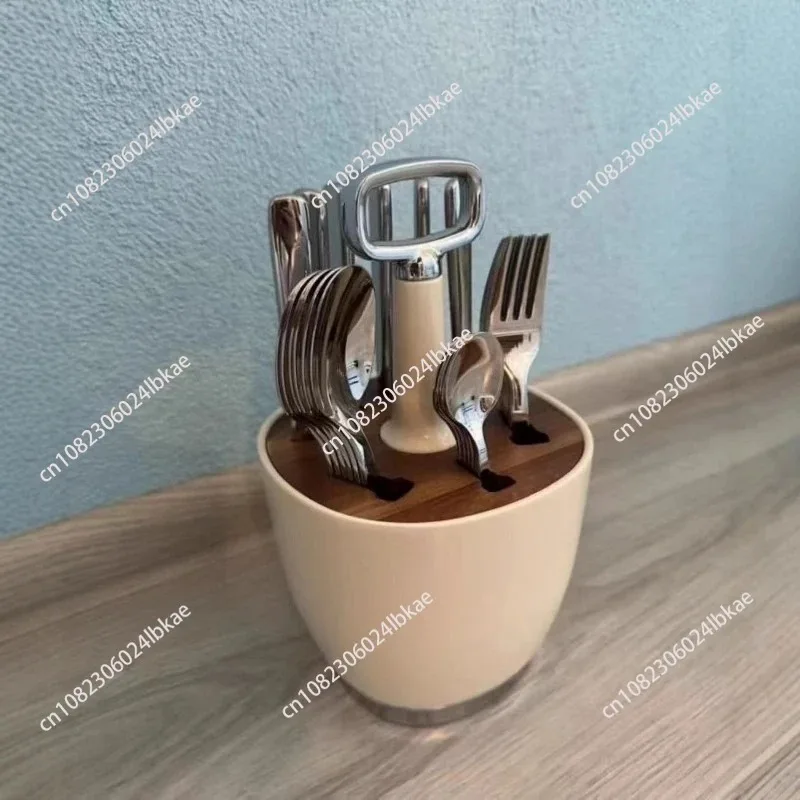 Natural Acacia Wood Cutlery Holder, Premium Utensil Storage Caddy for Knife Fork Spoon