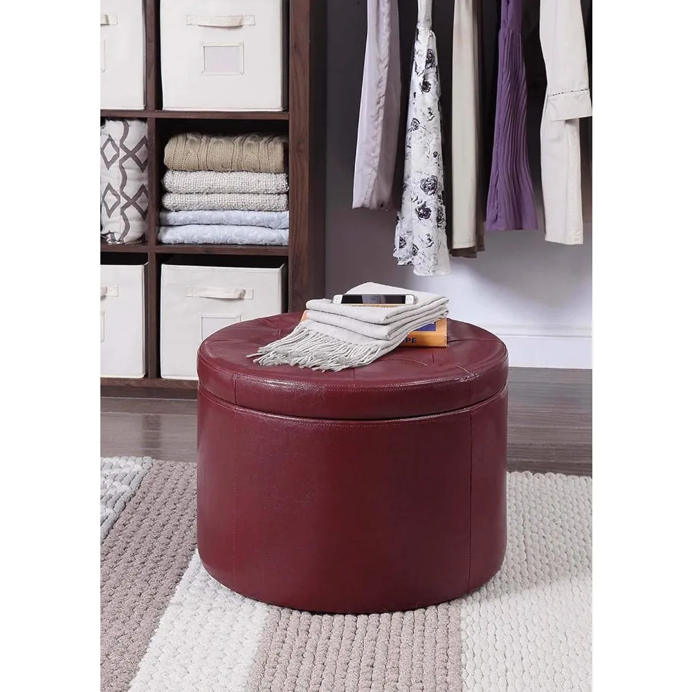 

Round Shoe Storage Ottoman Footrest Pouf Stool with Storage Compartment Burgundy