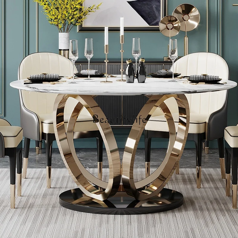 

Sintered Stone Dining Table Luxury Sintered Stone Dining Table Round Marble Top Kitchen Table and Chair Set