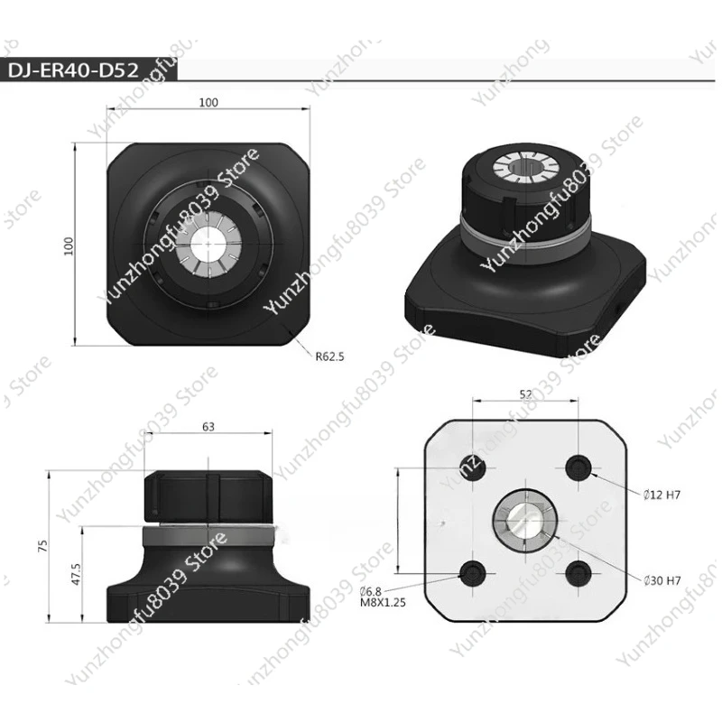 DJ-ER40-D52 Self Centering Tiger Pliers DJ-ER40 Clamp Seat D52 M8 Latin 4-5 Axis Fixture Self-centering Vise Diameter 1-30mm