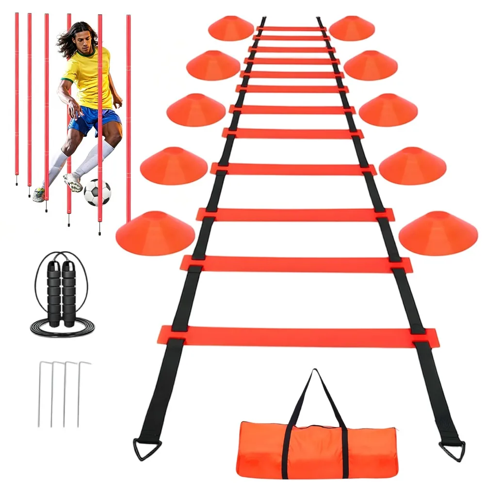 Agility-Trainingsausrüstungsset, ausgestattet mit 6 Trainingsstangen, Springseil, Geschwindigkeitsleiter und 10 Trainingskegeln, ideal zur Verbesserung der Körperkoordination, Geschwindigkeit und