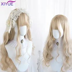 Cosplay Wig Long Natural Wavy Platinum Blonde Wigs with Bangs Cosplay Party Lolita Synthetic Wigs for Women Heat Resistant Fiber