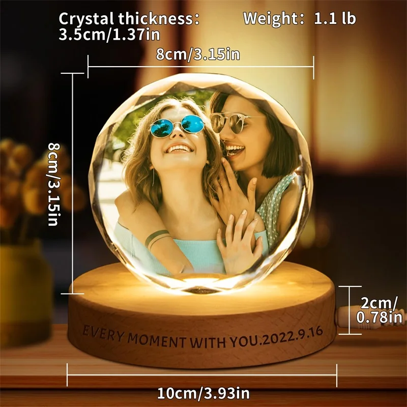 Custom Round Crystal Photo Gift Personalized Picture Engraved Text Gift Premium Crystal Photo Keepsake for Anniversary Wedding