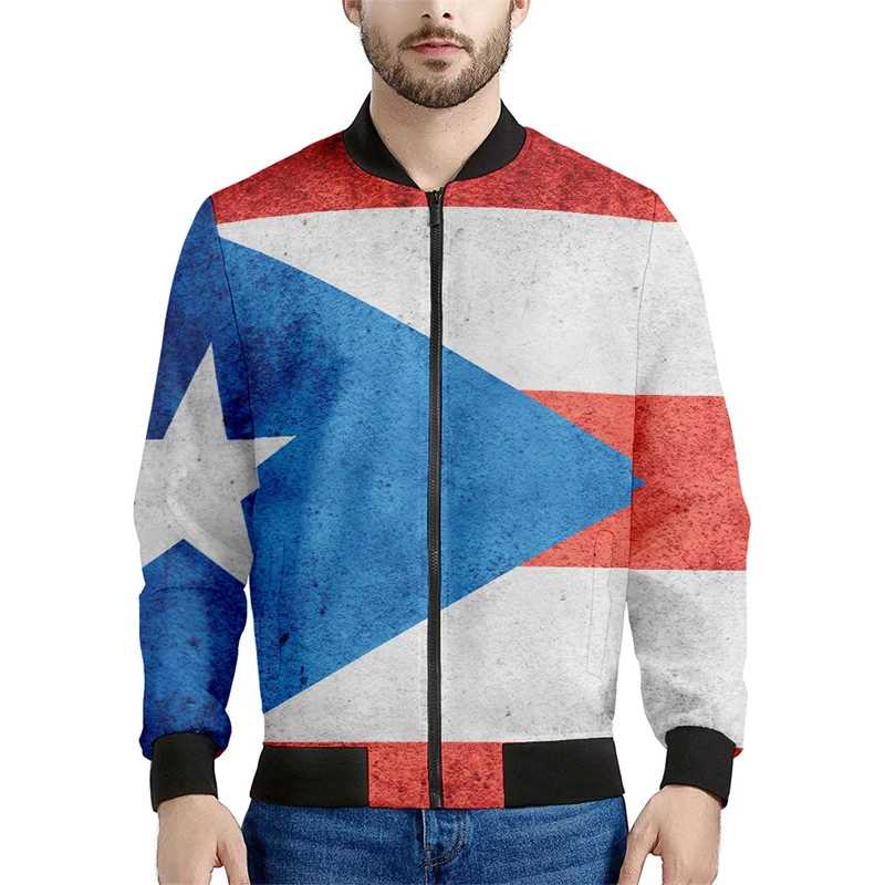 Puerto Rico Flag Graphics Jacket Men Clothes 3d Printed Sweatshirt Cool Casual Bomber Zipper Jackets Street Fashion Tops Coat