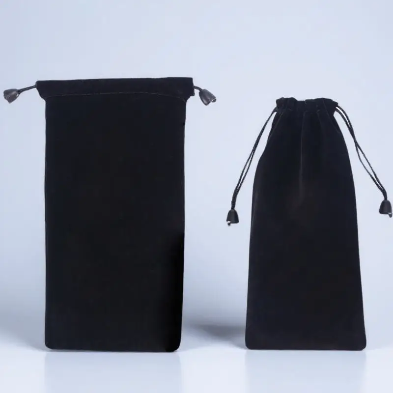 

2pcs 20X11Cm Flocked Cloth Watch Storage Bags Travel Jewelry Pouch Drawstring Bracelet Pocket Chain Holder Black Sturdy Pouches