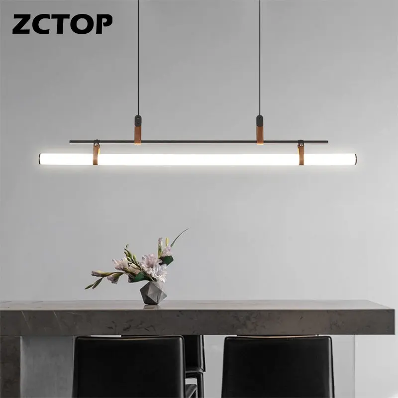 Minimalist Restaurant Pendant Lamp Nordic LED Dining Table Bar Office Chandeliers Modern Tube Design Long Hanging Light Fixtures