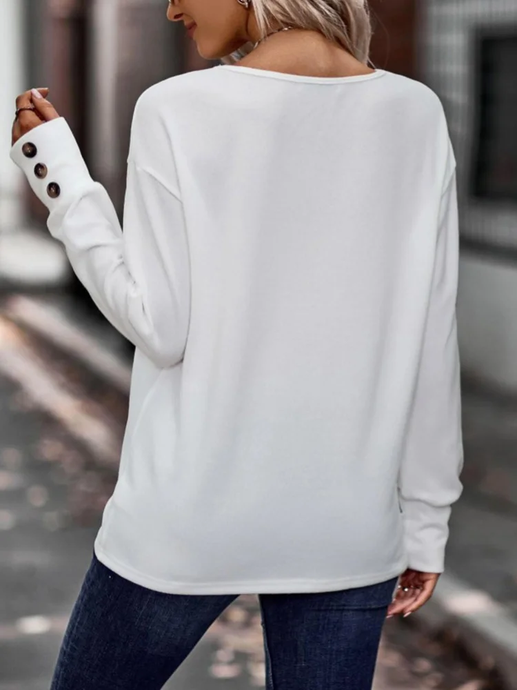 White T shirts Pullover Women Casual V Neck Long Sleeve Tops Female Spring Thin Blouse Clothes