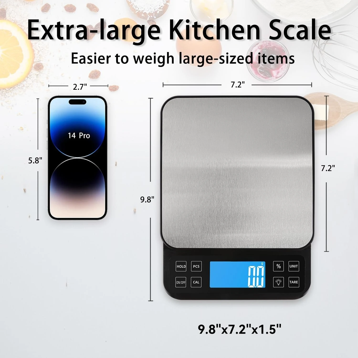 Food Scale Stainless Steel 11lb/1g with Bluetooth Nutritional App 24 Nutrients Calorie Macro Tracking