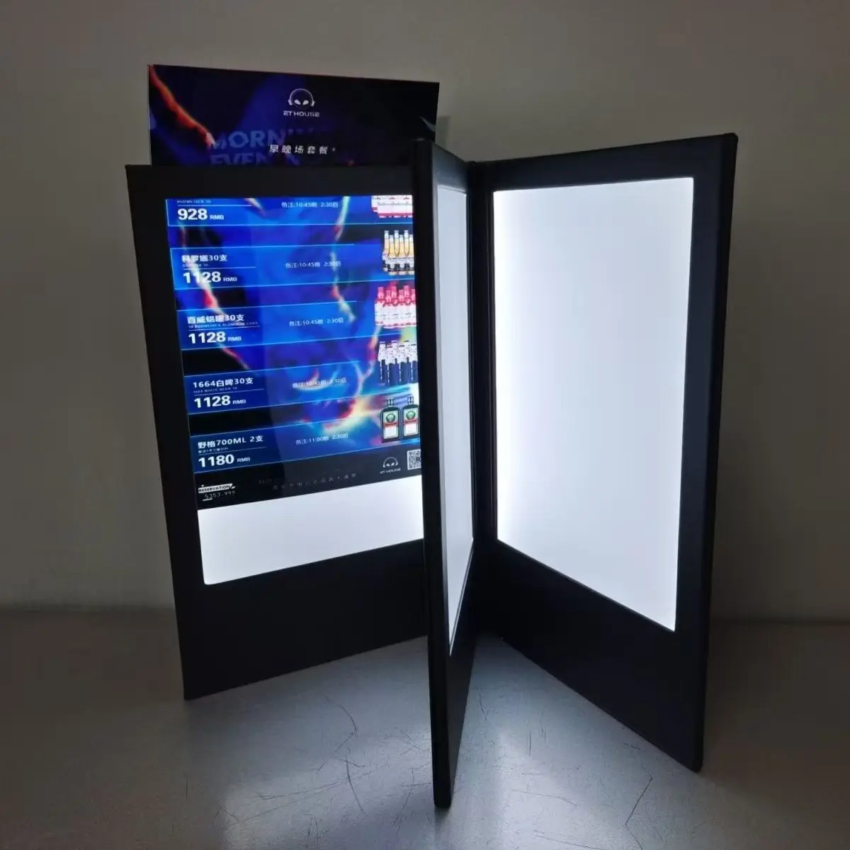 Rechargeable A4 LED Light Menu Book, Page Turning, Double Side, PU Leather Display, Night Club Restaurants,Beer,Bar Shop, Cafe