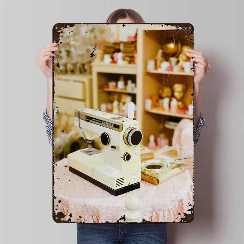 Vintage Sewing Machine Tinplate Poster Custom Wall Art Vintage Metal Signs Retro Tin Plaque for House Home Decorations Decor