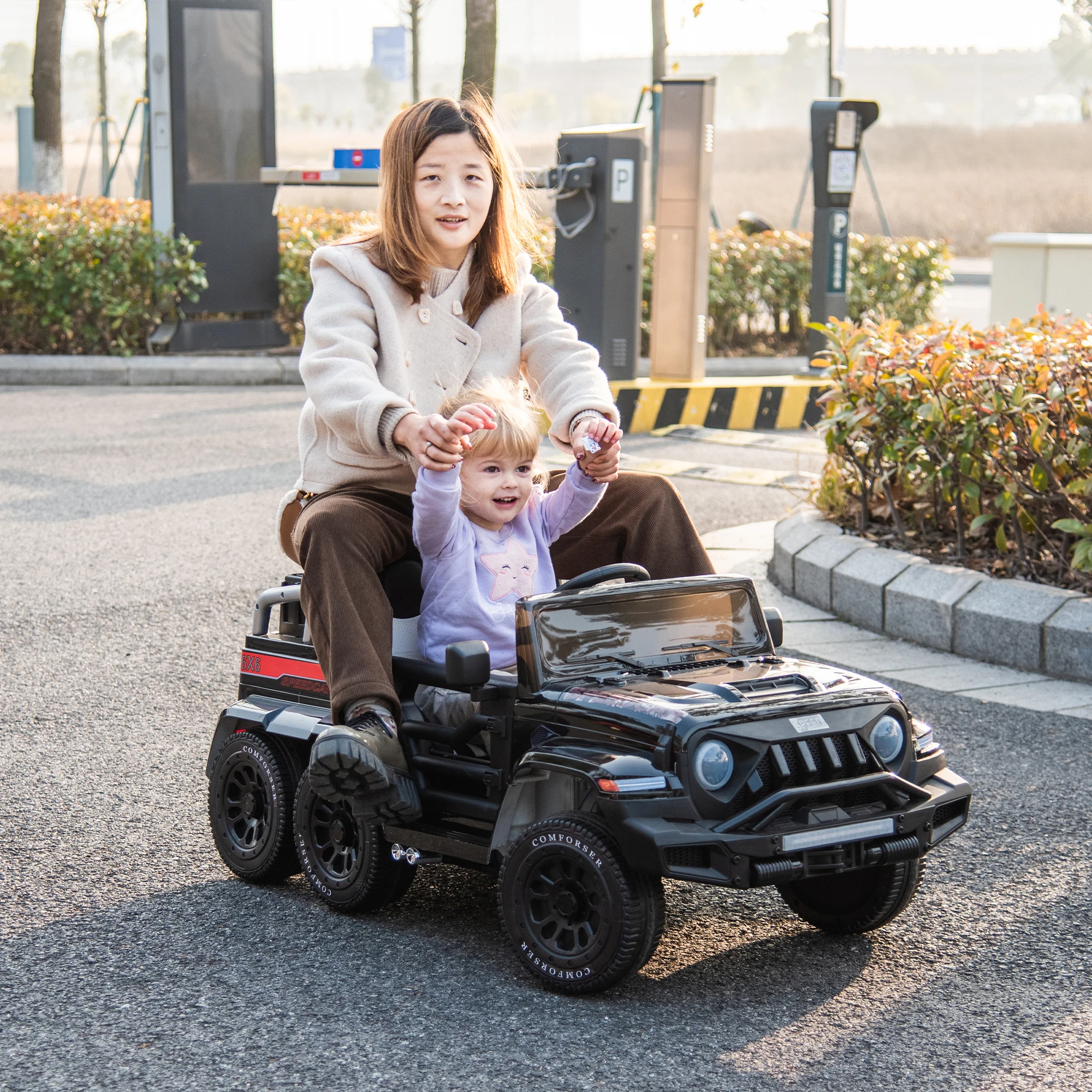 어린이용 배터리 구동 자동차 라이드 온 4WD 장난감, 리모컨 포함, 부모님 운전, 음악 및 조명, Fiv 지원, 24V