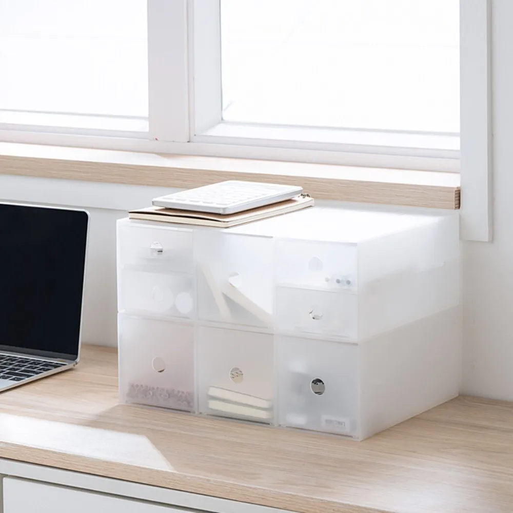

Transparent Frosted Drawer Type Desktop Storage Box for Cosmetics Small Items Free Combination Cabinet Organizer Home Office Use