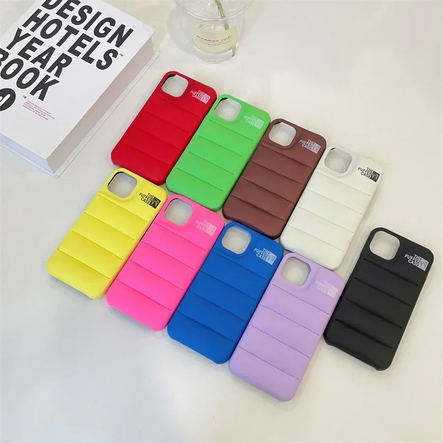 Solid Color Down Jacket Phone Case For iPhone 7 8 Plus 11 12 13 14 15 16 Pro Max The Puffer Case Soft Phone Cover Case