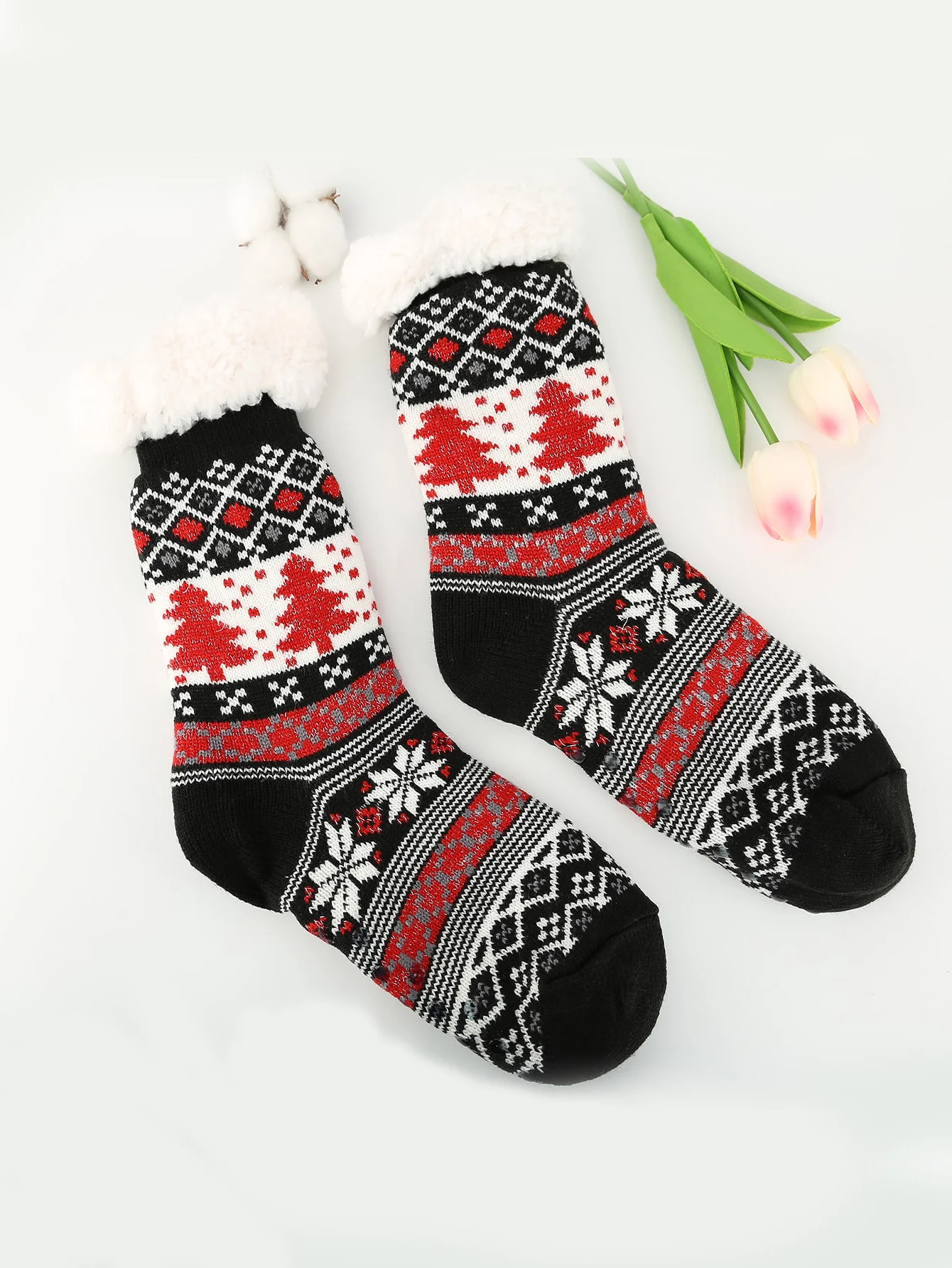 A PAIR Mid-calf Casual Socks Christmas socks, women\'s autumn and winter floor socks, snow socks, thickened plush home socks