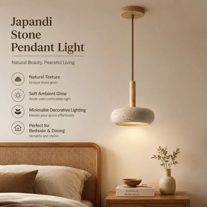 Japanese Style Yellow Cave Stone Pendant Lamp Retro BedroomHeadboard Lamp Decoration Wabi Sabi Style Restaurant LampManufacturer