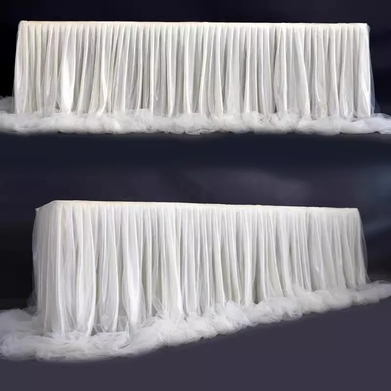 Table Skirts White Tulle Tutu Table Skirts for Rectangle Table Wedding Tablecloth Tulle Table Skirt for Birthday Party Decor