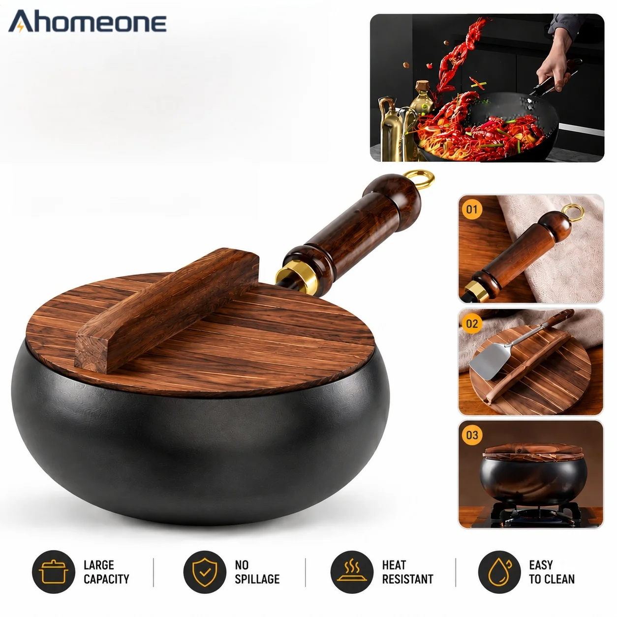 Olla de hierro de 24 cm, olla de gran capacidad, wok pequeño forjado a mano, mini olla de hierro, sin recubrimiento y antiadherente, wok doméstico multifunción para restaurante, camping, cocina, cocina de inducción, utensilios de cocina, ollas, utensilios de hierro fundido, sartén de hierro puro antiadherente.