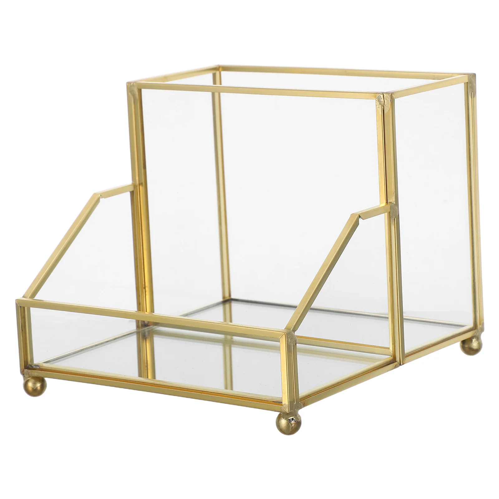 名刺ボックスオーガナイザー垂直デスクトップスタンドエレガントなゴールドエッジ名刺ホルダーオフィスストレージディスプレイボックス