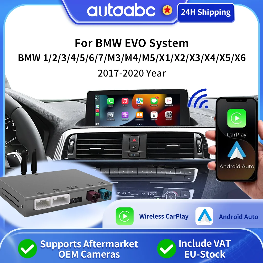 Module sans fil Carplay Android Auto pour système BMW EVO 1/2/3/4/5/6/7/M3/M4/M5/X1/X2/X3/X4/X5/X6 2017-2020 Navigation Mirrorlink