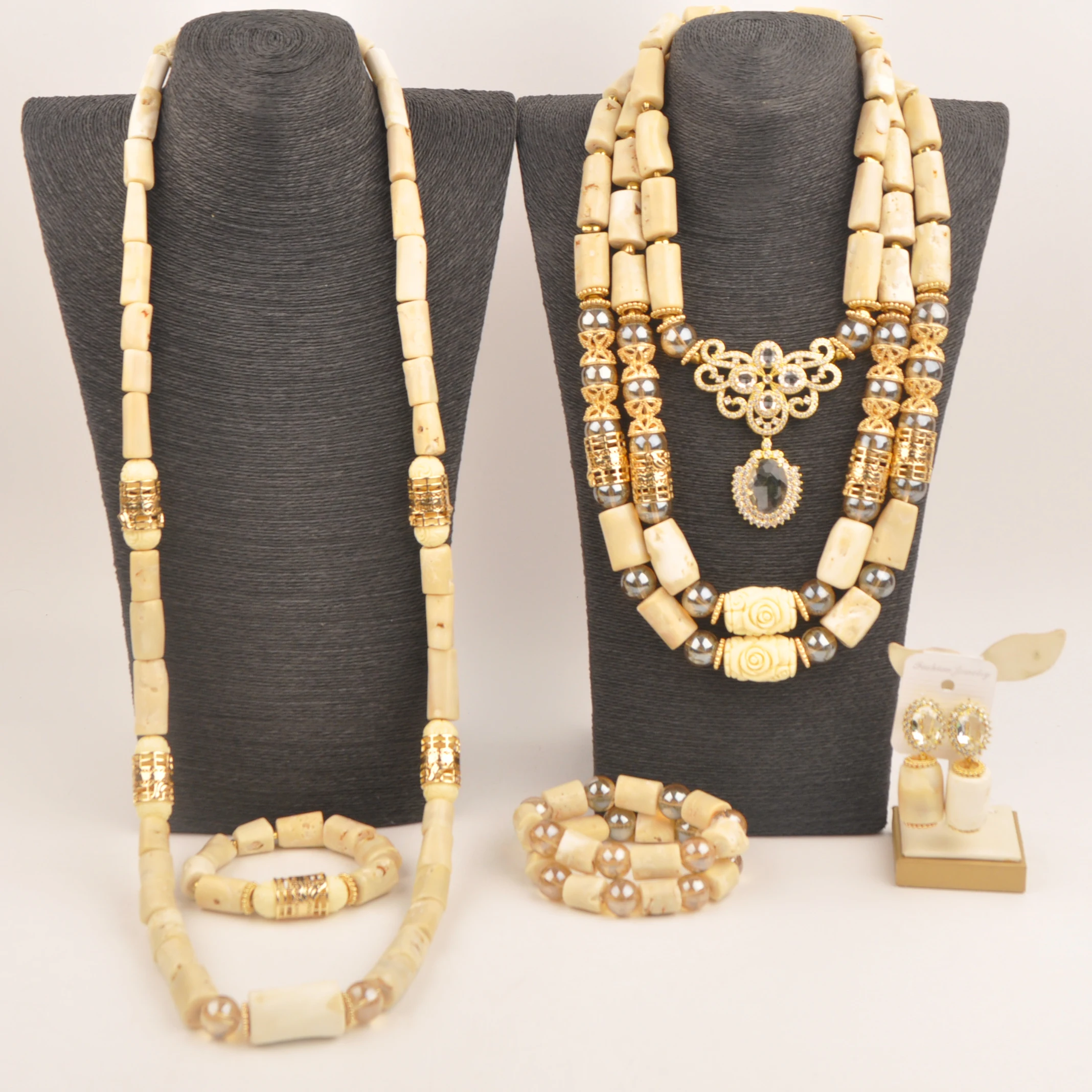 Fashion African Couple Jewellery White Nigerian Coral Bead Necklace Bridal Jewelry Sets