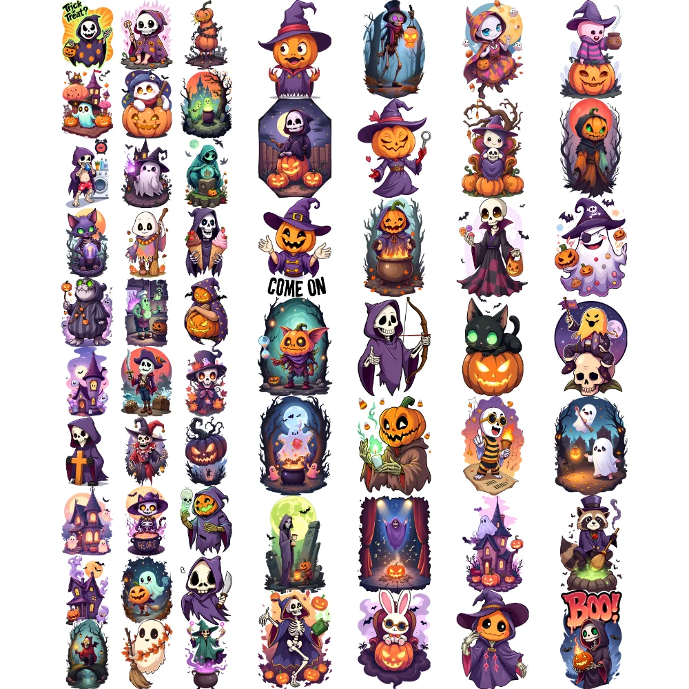 

63pcs Temporary Tattoo Pumpkin Temporary Tattoo Stickers Ghost Skeleton Comic Cat For Cheeks Arms Women