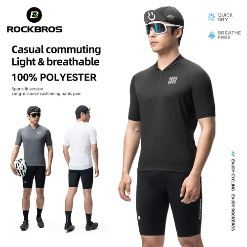 Imagen 2 del producto ROCKBROS Maillot de ciclismo de verano polo de manga corta liviano transpirable de secado rápido con cremallera media ropa de ciclismo para hombre