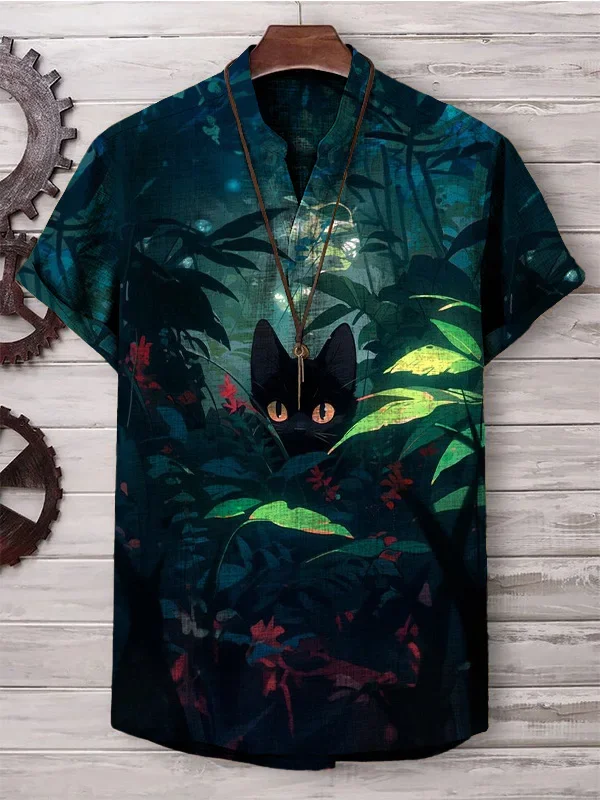 Cross-border stand collar new 3D digital heat transfer dragon shirt landscape picture men's stand collar short-sleeved shirt