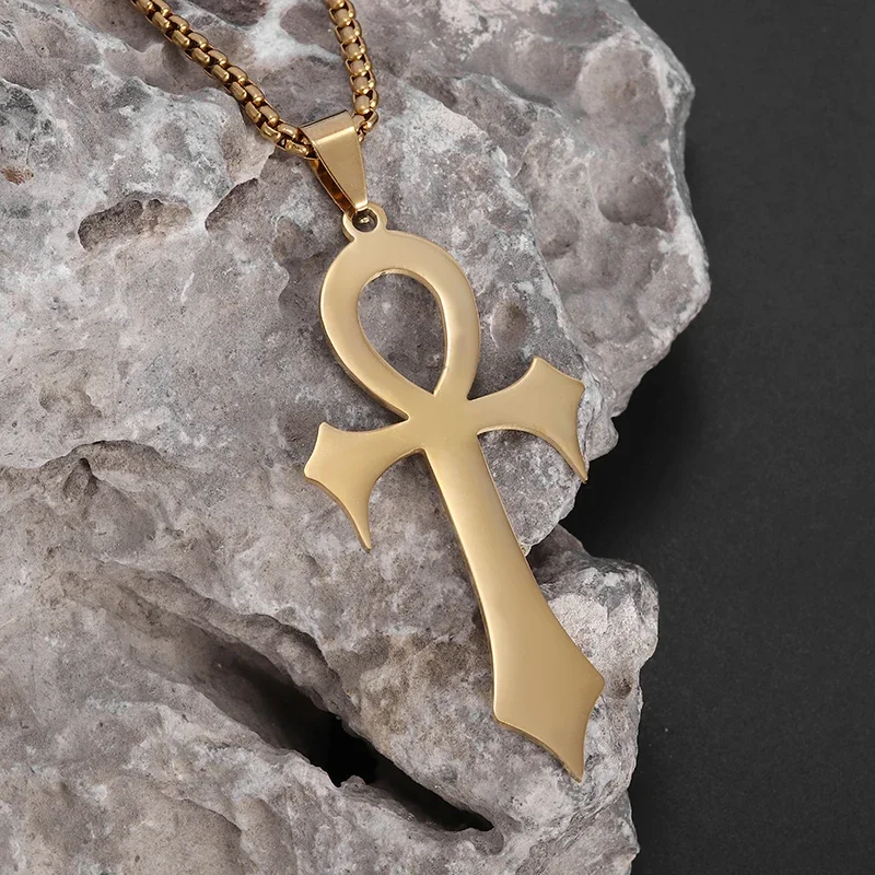 Ancient Egyptian Life Key Ankh Pendant Stainless Steel Necklace Retro Pharaoh Guardian Amulet Jewelry for Men and Women